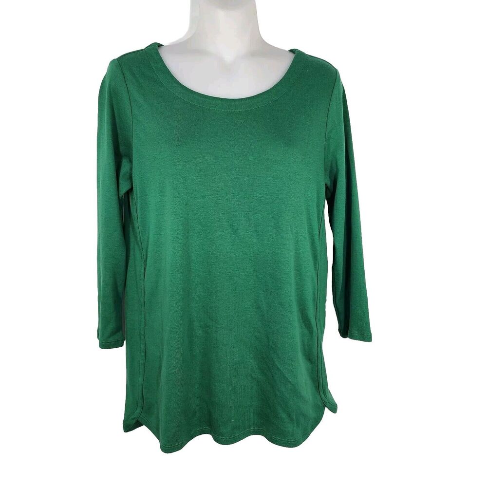 J. Jill Womens Tee Size XS 100% Pima Cotton 3/4 Sleeve Scoop Neck Green T Shirt
